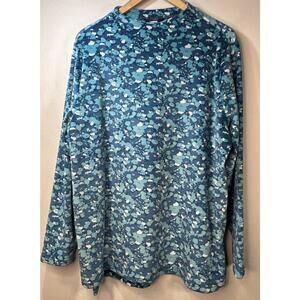 Lands' End Womens Size 1X BLUE SUPER SOFT Velour Long Sleeve Mock Neck Top